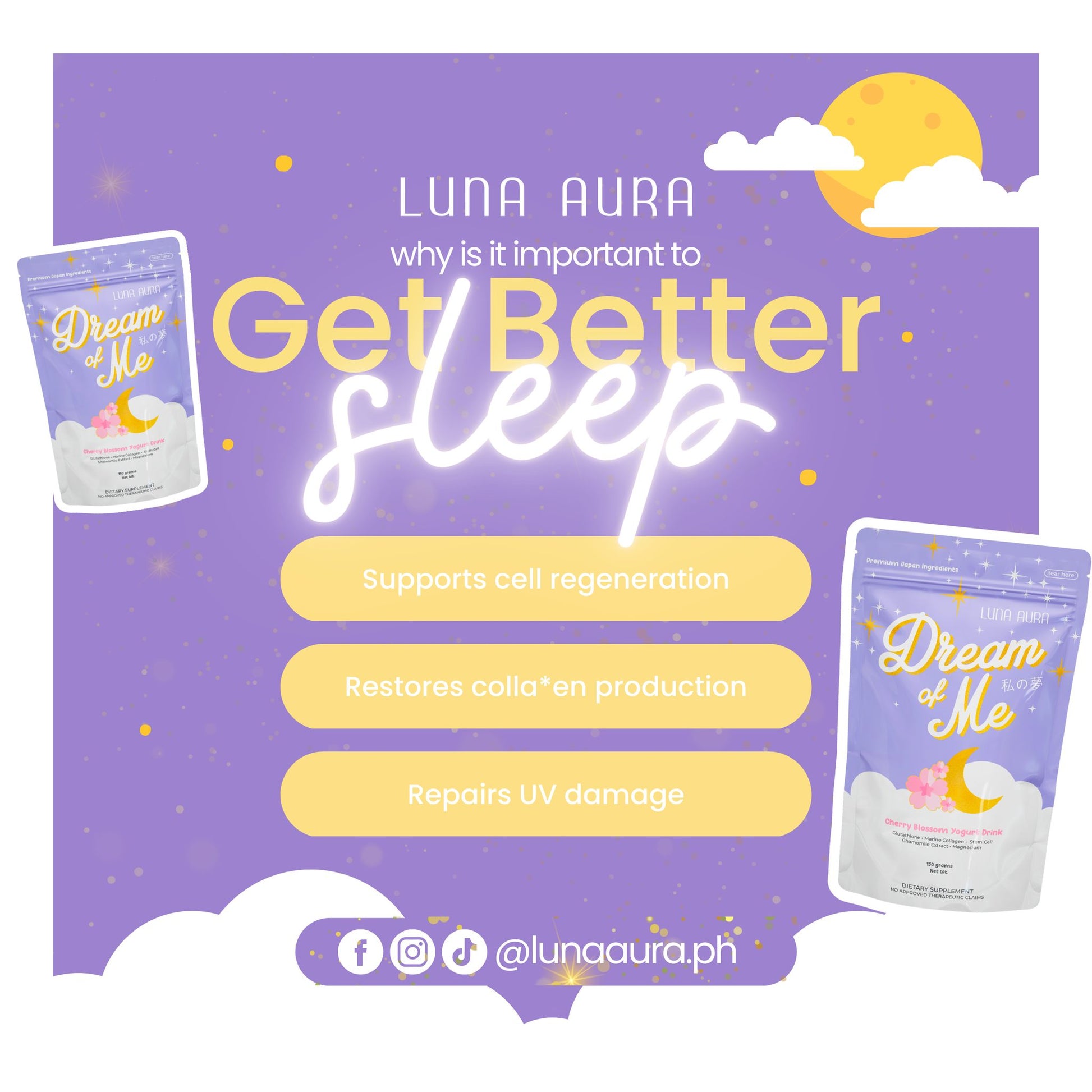 Luna Aura Dream of Me Cherry Blossom Yogurt Drink (Glutathione, Collagen, Stem Cell) 150g