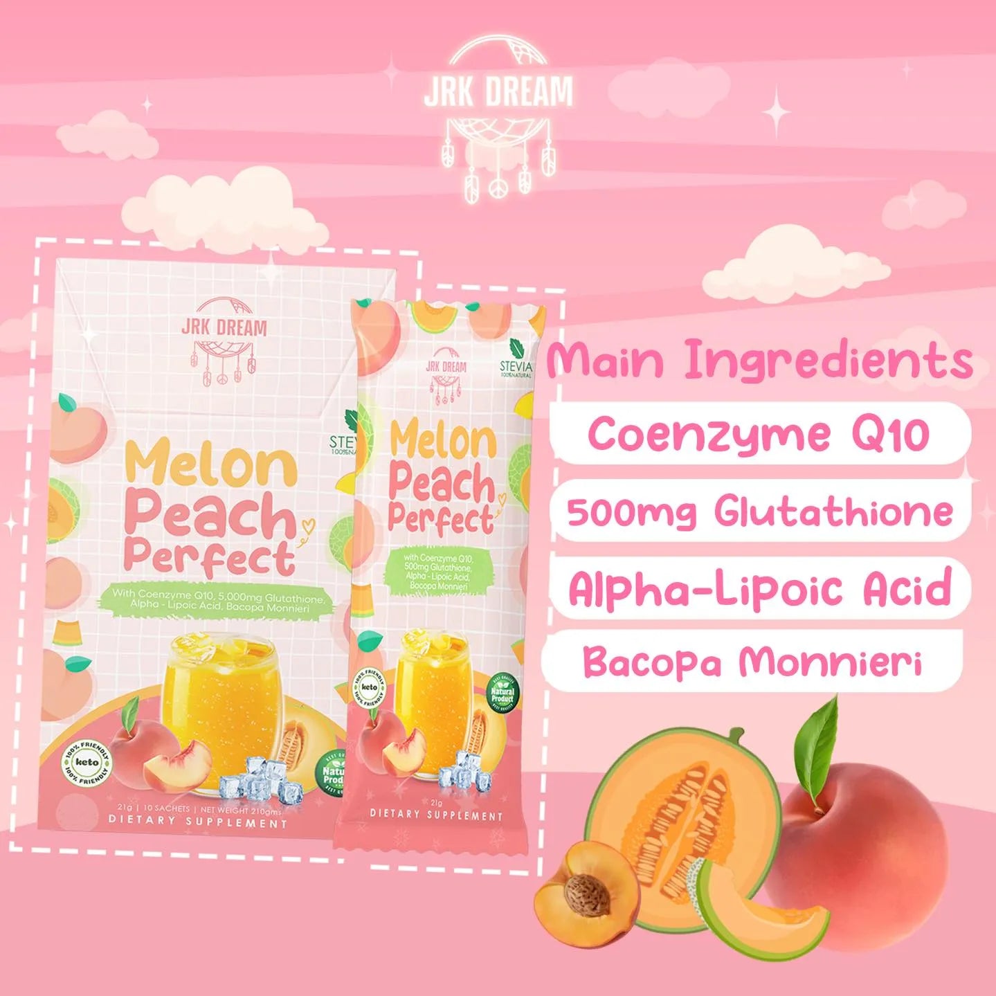 Melon Peach Perfect - 10 Sachets (Q10, Glutathione) by JRK Dream