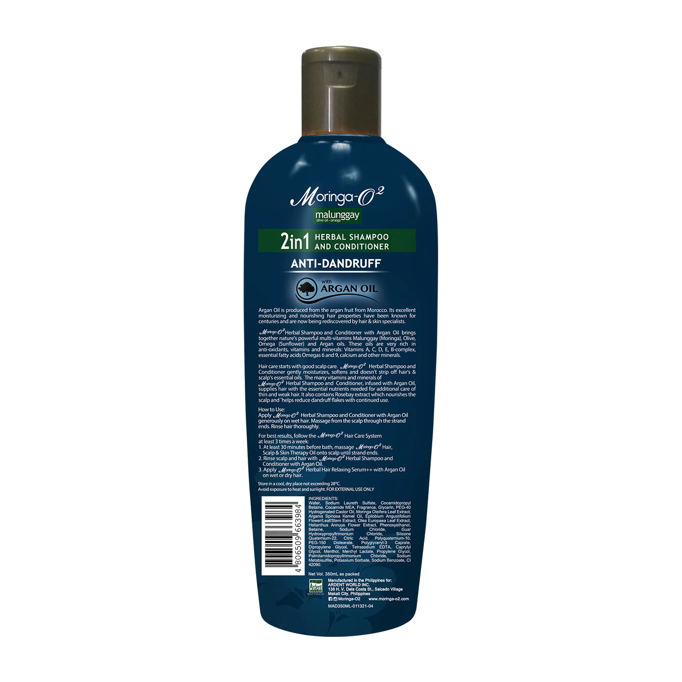 Moringa-O2 Herbal Anti-Dandruff Shampoo & Conditioner with Argan Oil (2-in-1) 350mL