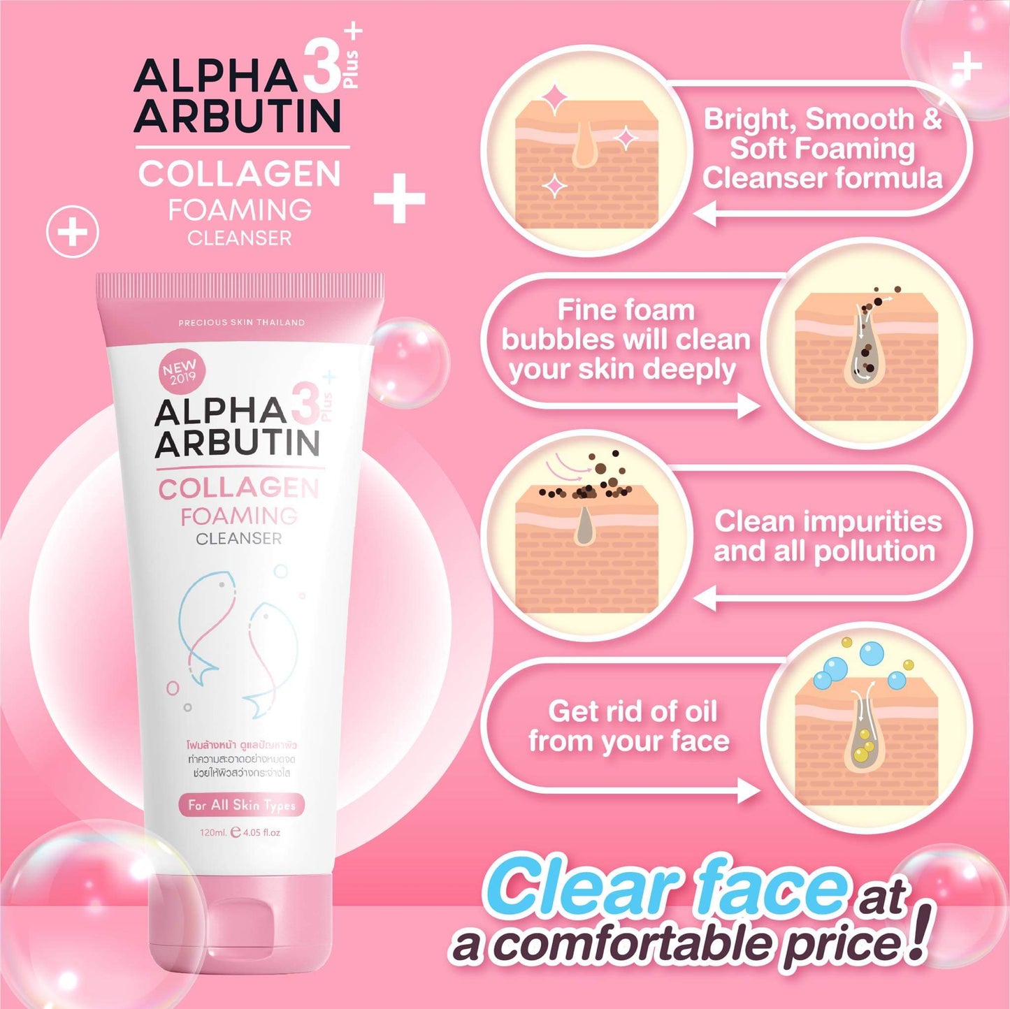 Alpha Arbutin 3+ Collagen Foaming Cleanser by Precious Skin 120mL