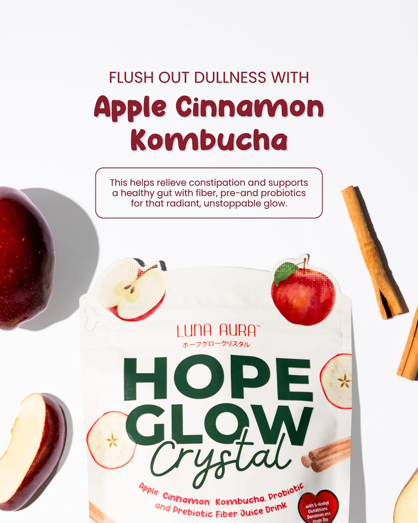 LUNA AURA Hope Glow Crystal Fiber Juice Drink (Apple Cinnamon) 10 Sachets