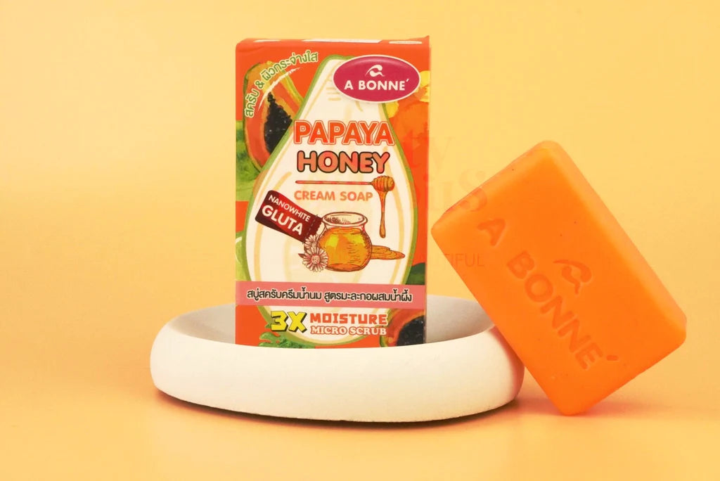 A Bonne Papaya Honey Cream Soap (Nanowhite Gluta 3x Moisture Micro Scrub) 90g