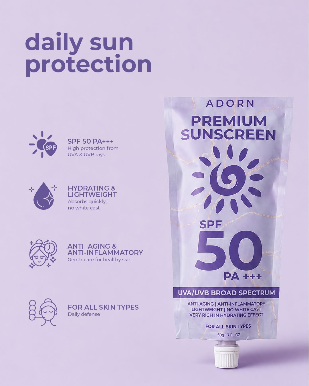 ADORN Premium Sunscreen (SPF50 PA+++) 50g