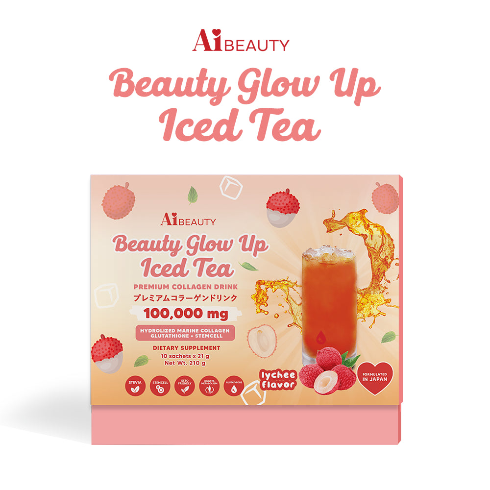 AiBeauty Beauty Glow Up Iced Tea Lychee Premium Collagen Drink (Collagen, Glutathione + Stemcell) Net Wt. 210g