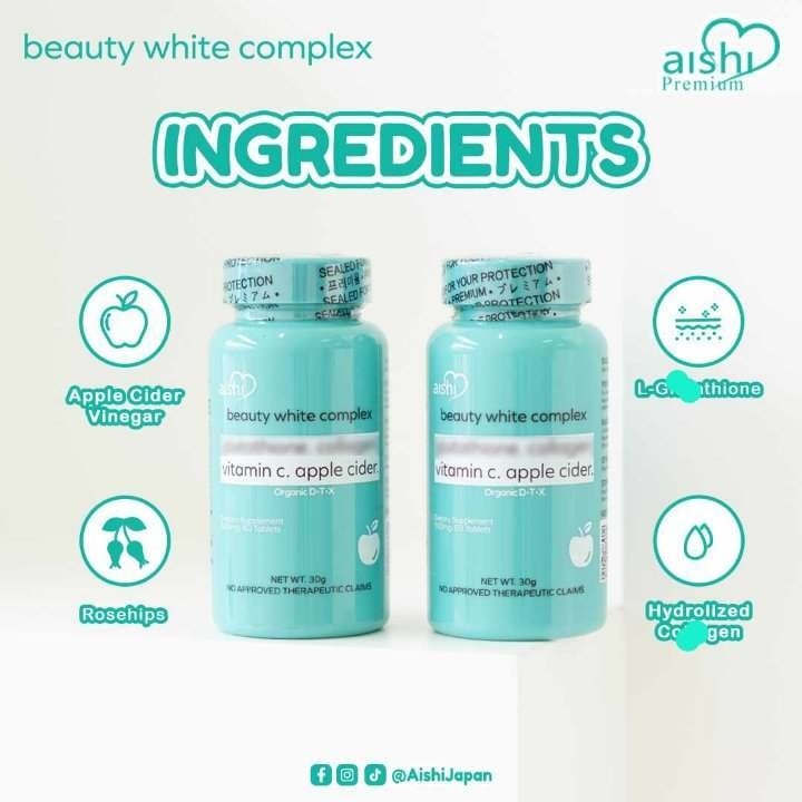 Aishi Beauty White Complex (Glutathione, Collagen, Vitamin C, Apple Cider) - 60 Tablets