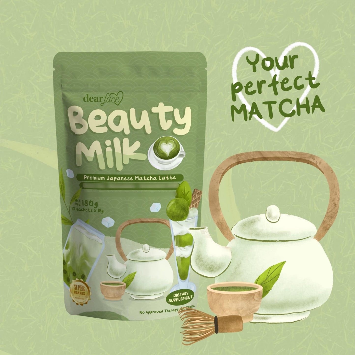 Dear Face Beauty Bean Premium Japanese Matcha Latte (Net Weight 180g)