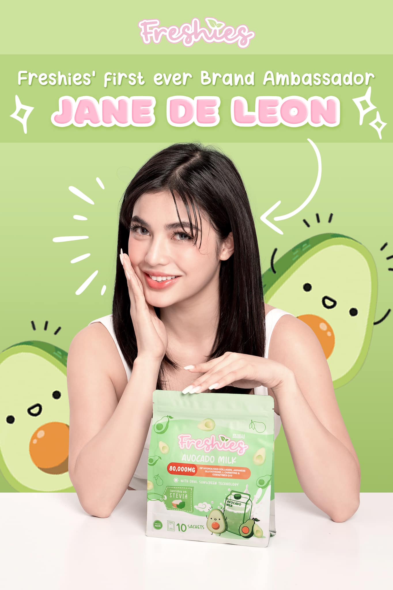 Freshies Avocado Milk Drink (Collagen, Glutathione, L-Carnitine, Q10) by Juju Glow - Net Weight 210g