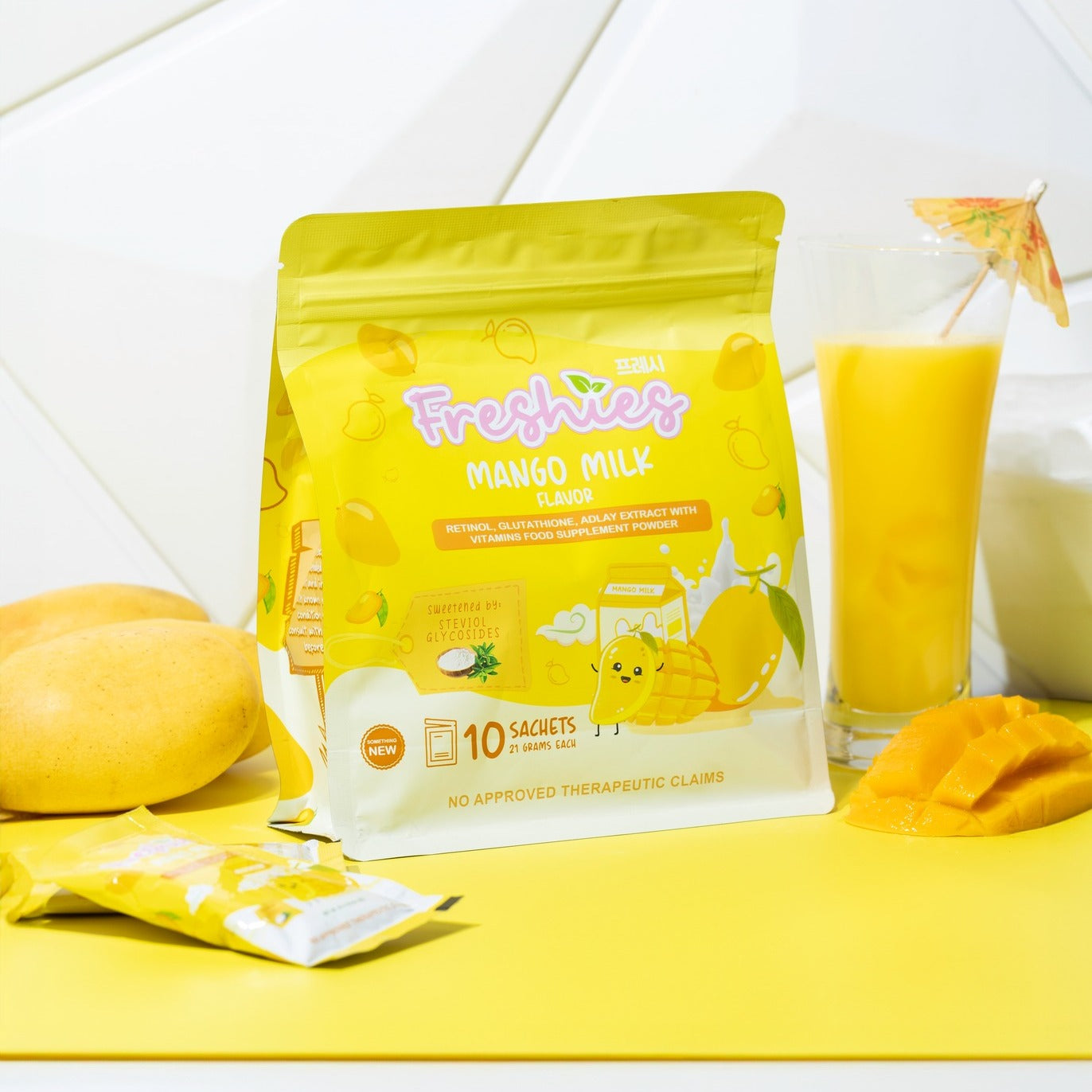 Freshies Mango Milk Drink (Retinol, Glutathione, Adlay Extract Vitamins) 210g (10 Sachets) by Juju Glow