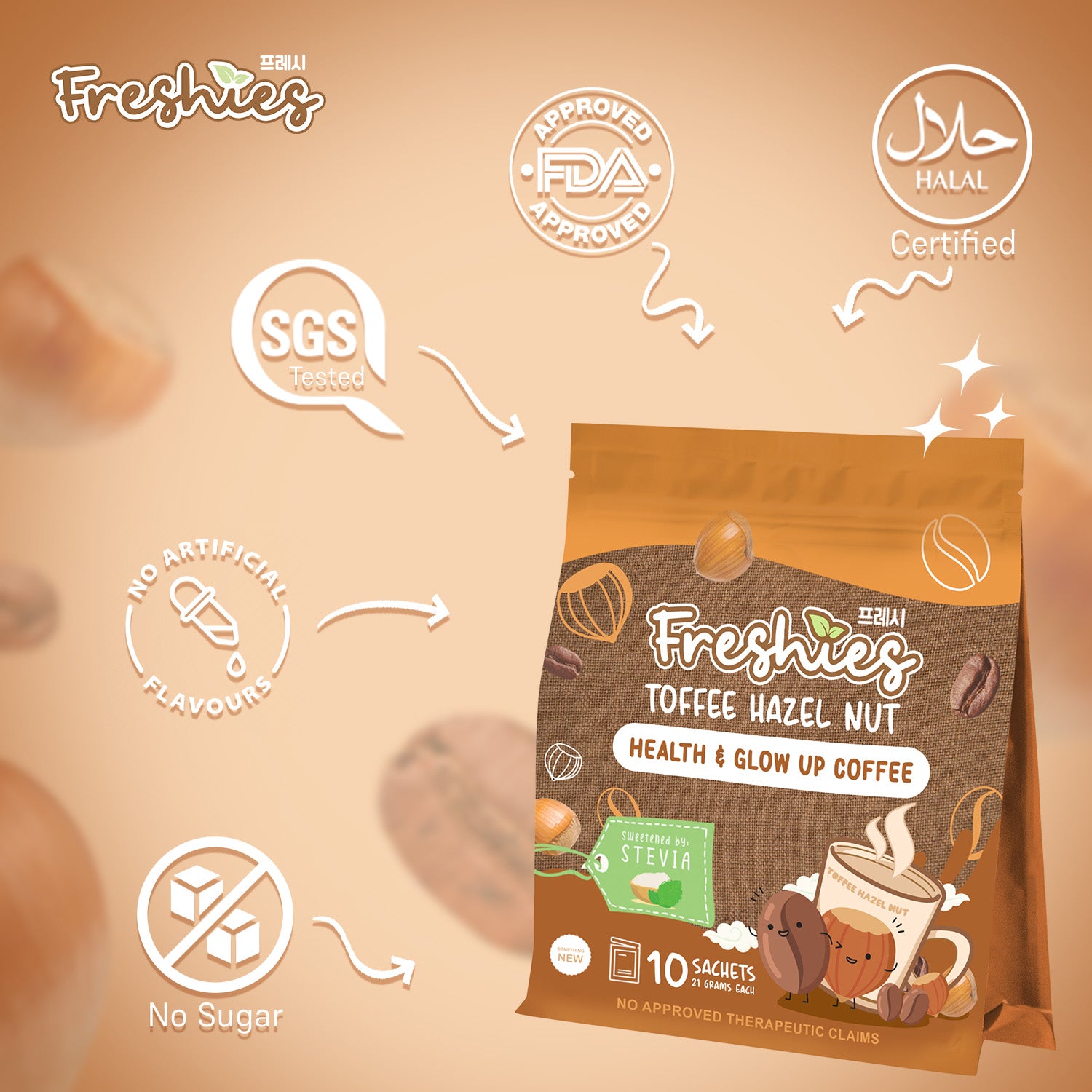 Freshies Toffee Hazel Nut Coffee Drink (Health &amp; Glow Up Coffee) by Juju Glow - Net Weight 210g