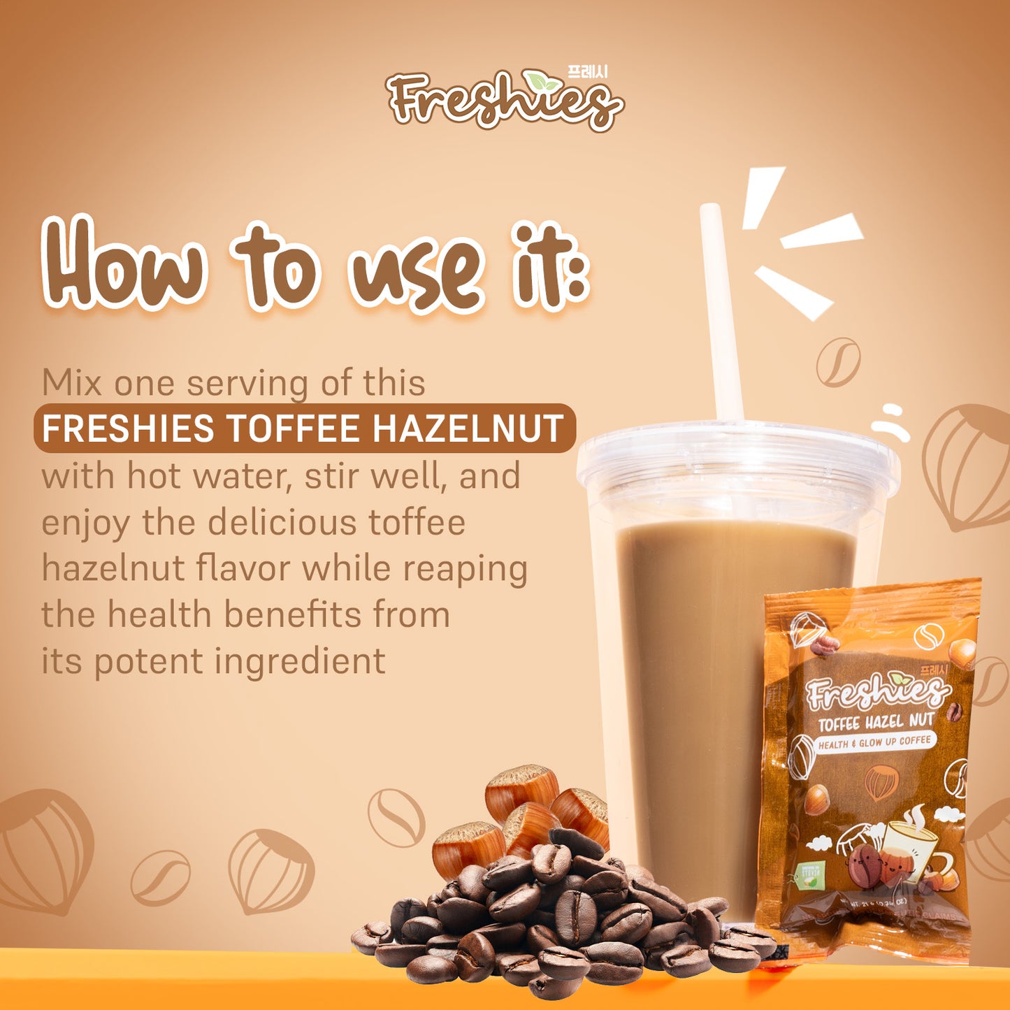 Freshies Toffee Hazel Nut Coffee Drink (Health & Glow Up Coffee) by Juju Glow - Net Weight 210g