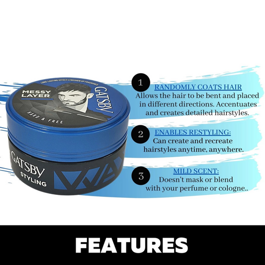 GATSBY Styling Wax (Messy Layer Hard & Free) 75g