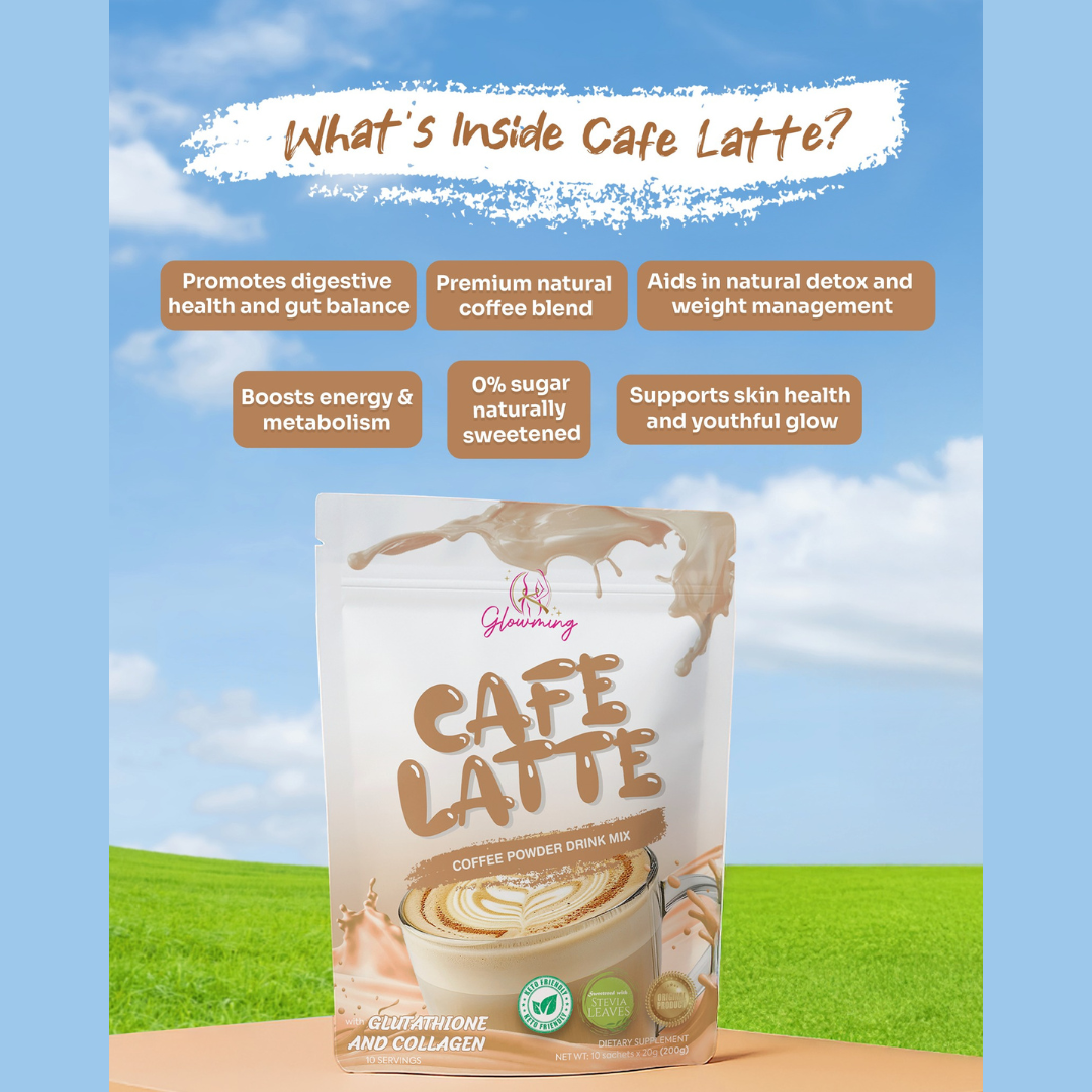 GLOWMING Glutathione & Collagen Coffee Drink (Cafe Latte) by CRIS COSMETICS - 10 Sachets