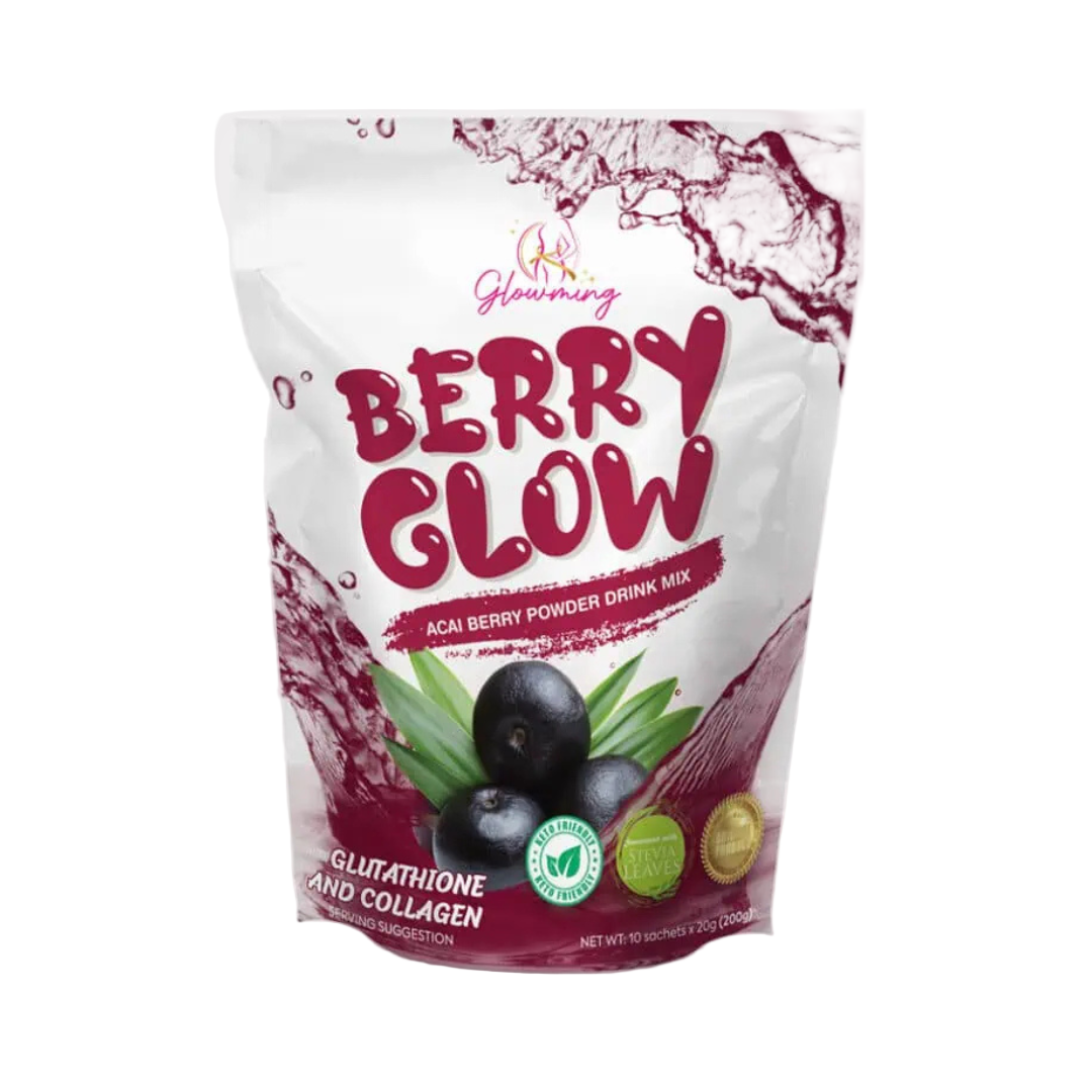 GLOWMING Glutathione & Collagen Drink (Berry Glow Acai) by CRIS COSMETICS - 10 Sachets