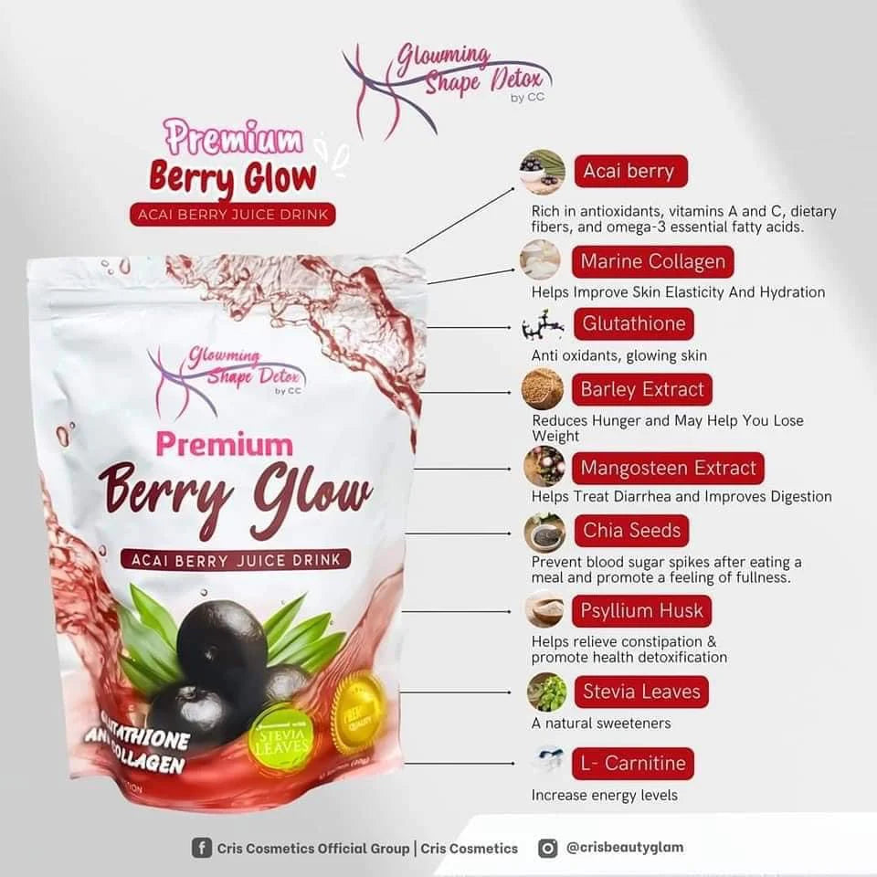 Glowming Shape Detox Premium Berry Glow Drink (Glutathione & Collagen ...