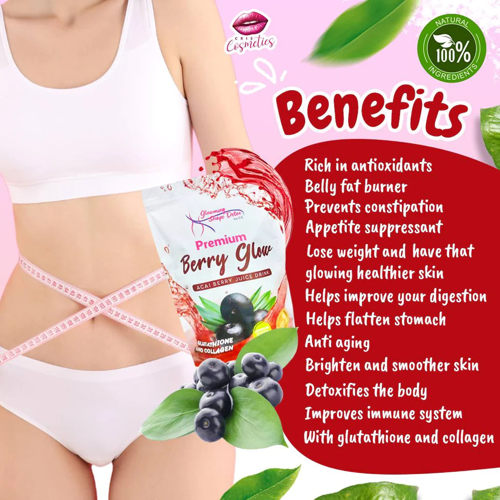 Glowming Shape Detox Premium Berry Glow Drink (Glutathione & Collagen) by Cris Cosmetics - 10 Sachets