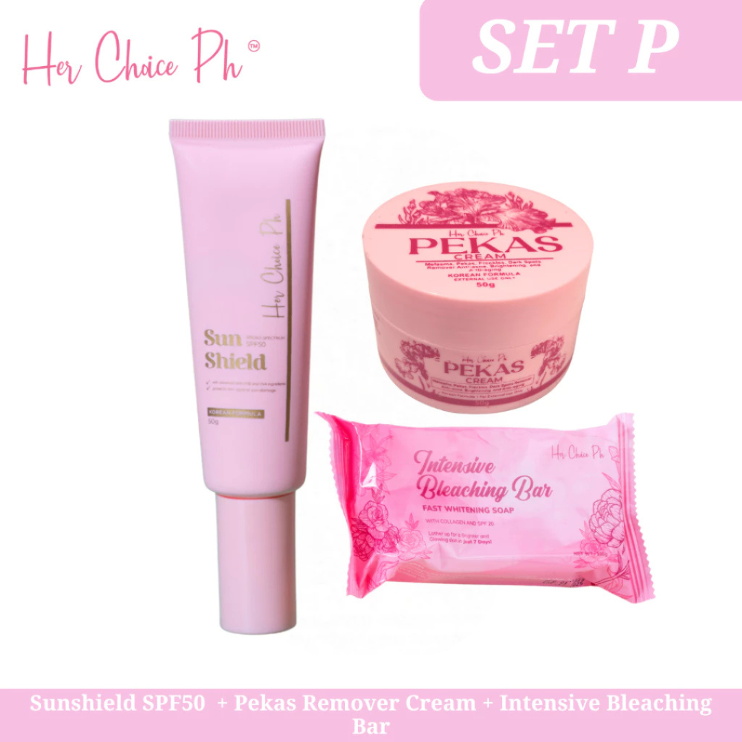 HER CHOICE PH Set P (Sunshield SPF 50 + Pekas Cream + Intensive Bleaching Bar)