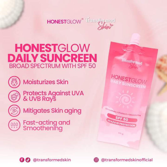 Honest Glow Daily Sunscreen SPF 50 UVA/UVB Protection 50g by Transformed Skin