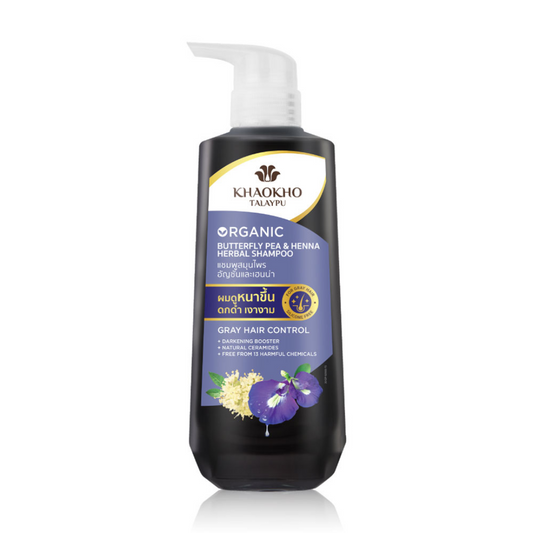 KHAOKHO TALAYPU Organic Butterfly Pea & Henna Herbal Shampoo (Gray Hair Control) 450ml