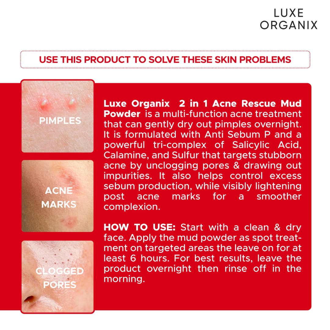 LUXE ORGANIX 2in1 Acne Recue Mud Powder 9g