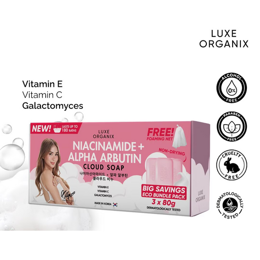 LUXE ORGANIX Niacinamide + Alpha Arbutin Cloud Soap 3 x 80g Pack