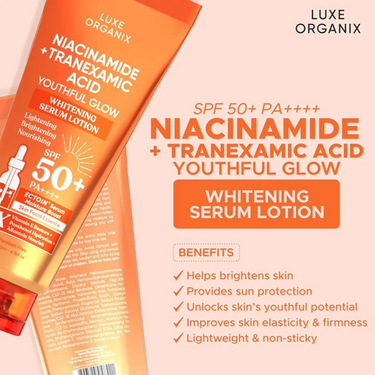 LUXE ORGANIX (Niacinamide + Tranexamic Youthful Glow SPF50+ PA++++) Whitening Serum Lotion 200ml