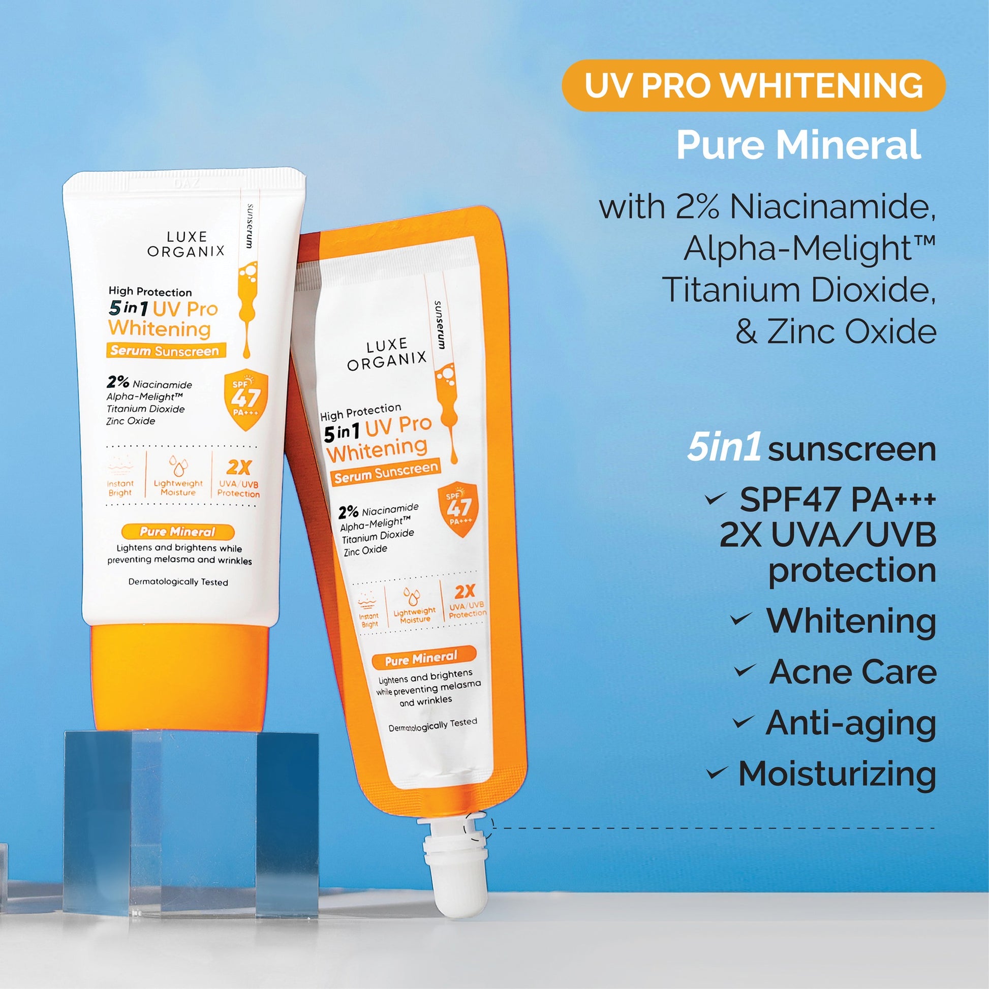 Luxe Organix 5in1 UV Pro Whitening Serum Sunscreen SPF 47 PA+++ 40g