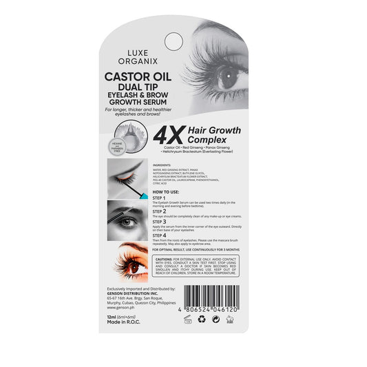 Luxe Organix Castor Oil Dual Tip Eyelash & Brow Growth Serum 12ml
