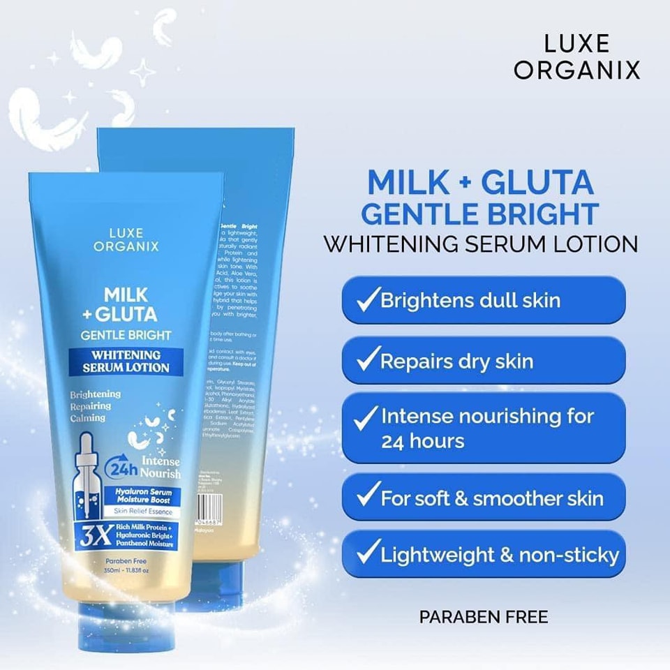 Luxe Organix Milk + Gluta Gentle Bright Whitening Serum Lotion 350mL