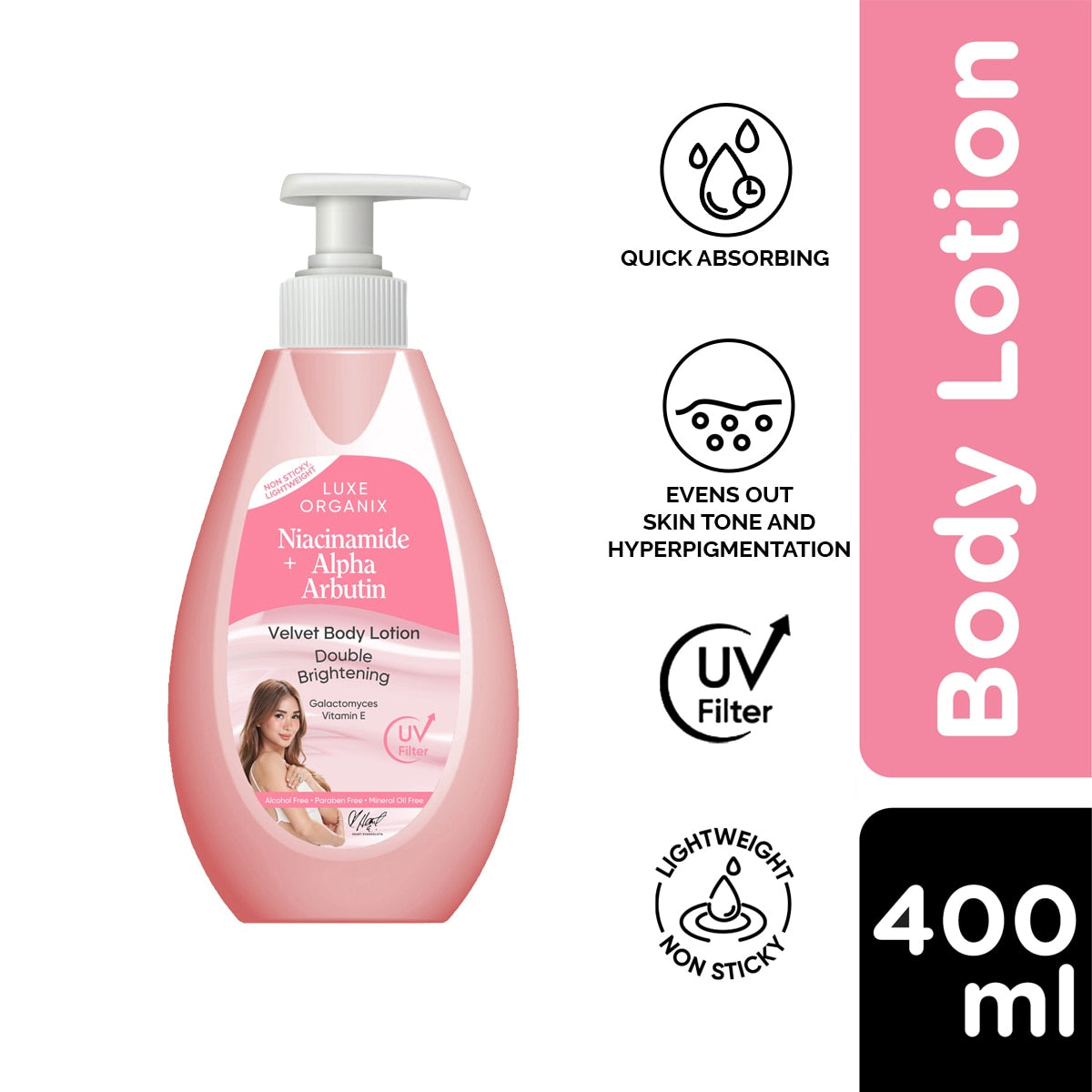 [LEAK SALE] Luxe Organix Niacinamide + Alpha Arbutin Velvet Body Lotion 400mL - EXP: 03/07/2025