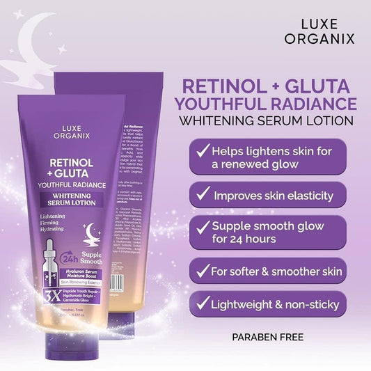 Luxe Organix Retinol + Gluta Youthful Radiance Whitening Serum Lotion 350mL