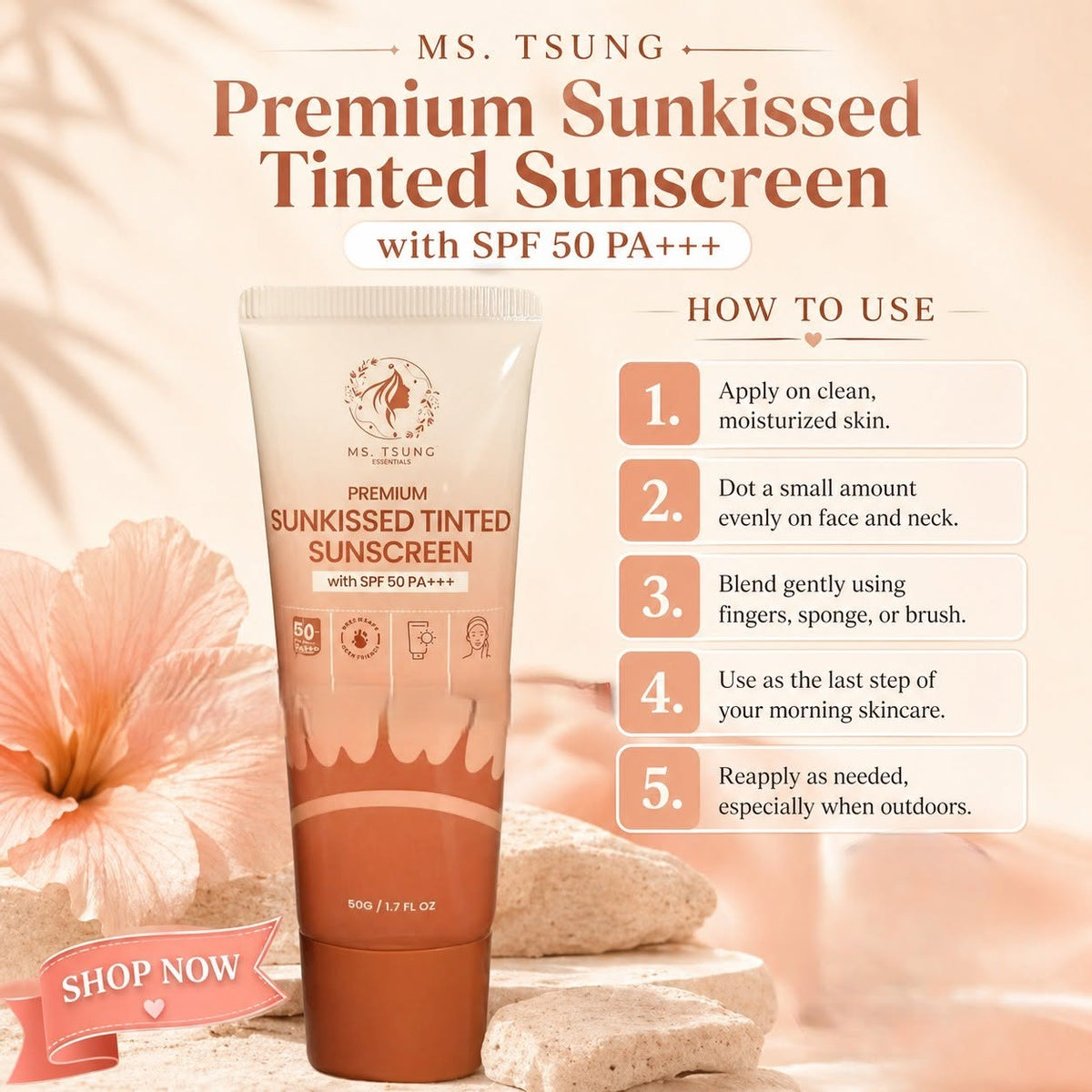 MS. TSUNG Premium Sunkissed Tinted Sunscreen (SPF 50 PA+++) 50g
