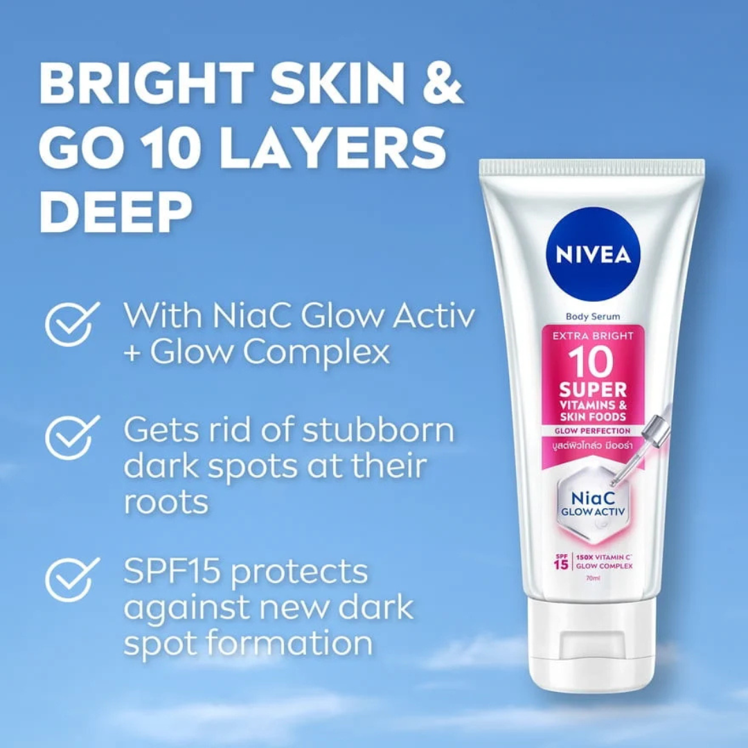 NIVEA Extra Bright Body Serum SPF15 (10 Super Vitamins & Skin Foods) 300ml