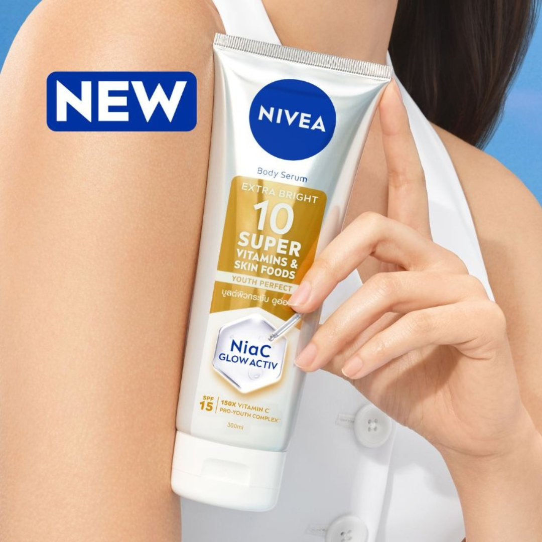 NIVEA Extra Bright Body Serum SPF15 (10 Super Vitamins & Skin Foods + Youth Perfect) 300ml