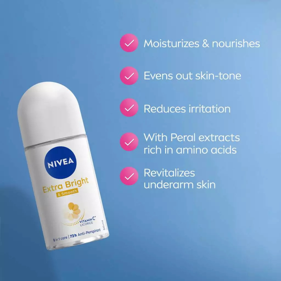 NIVEA Extra Bright Deodorant Roll-on (& Smooth) 50ml