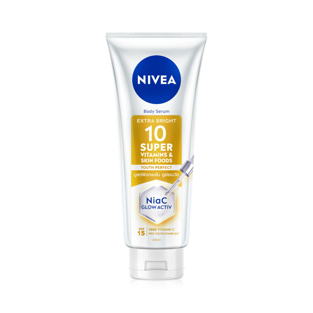 NIVEA Extra Bright Body Serum SPF15 (10 Super Vitamins & Skin Foods + Youth Perfect) 300ml