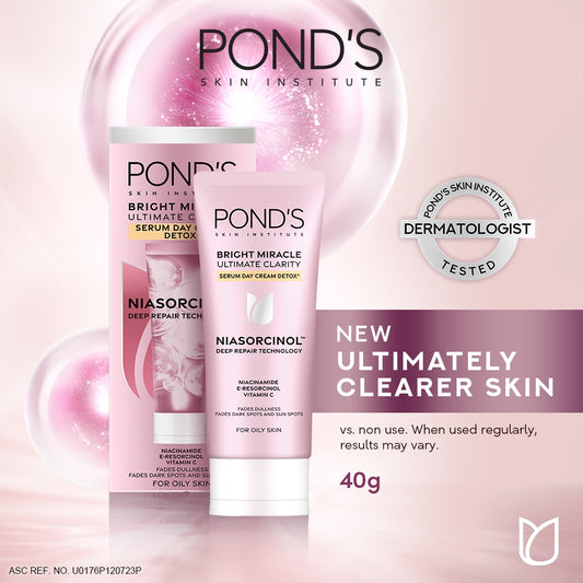 Pond's Bright Miracle Ultimate Clarity Serum Day Cream DETOX (Niasorcinol) 40g