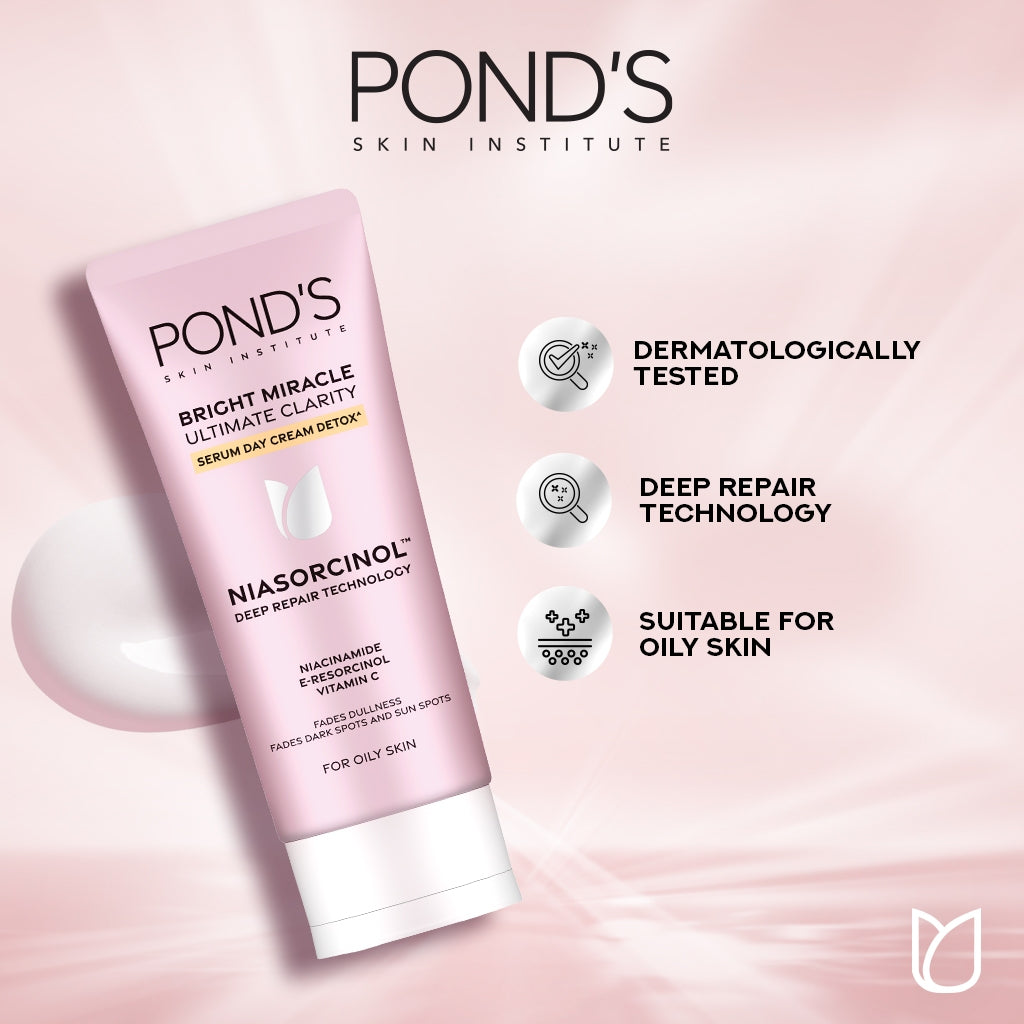 Pond's Bright Miracle Ultimate Clarity Serum Day Cream DETOX (Niasorcinol) 40g