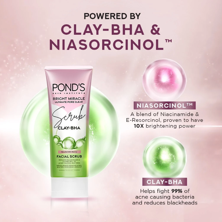 Pond's Bright Miracle Ultimate Pore Clear Face Scrub (Clay-BHA) 100g