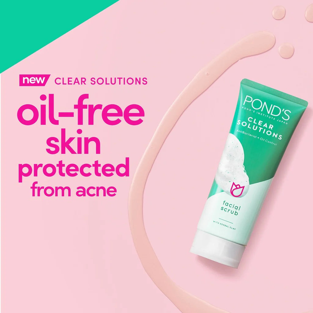 Pond's Clear Solutions Facial Scrub (Anti Bacterial + Oil Control with Herbal Clay) 100g