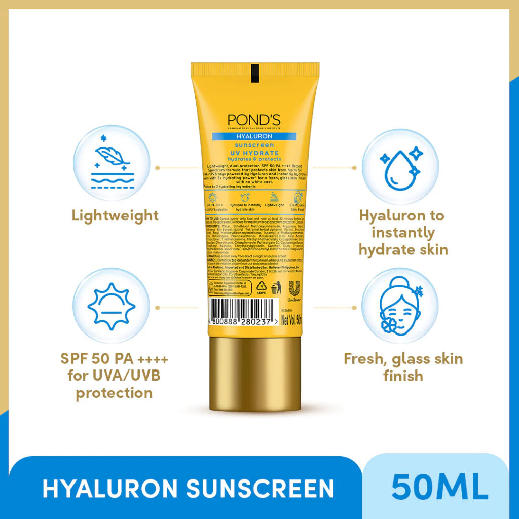 Pond's Hyaluron Sunscreen SPF50 PA++++ UV Hydrate 50mL