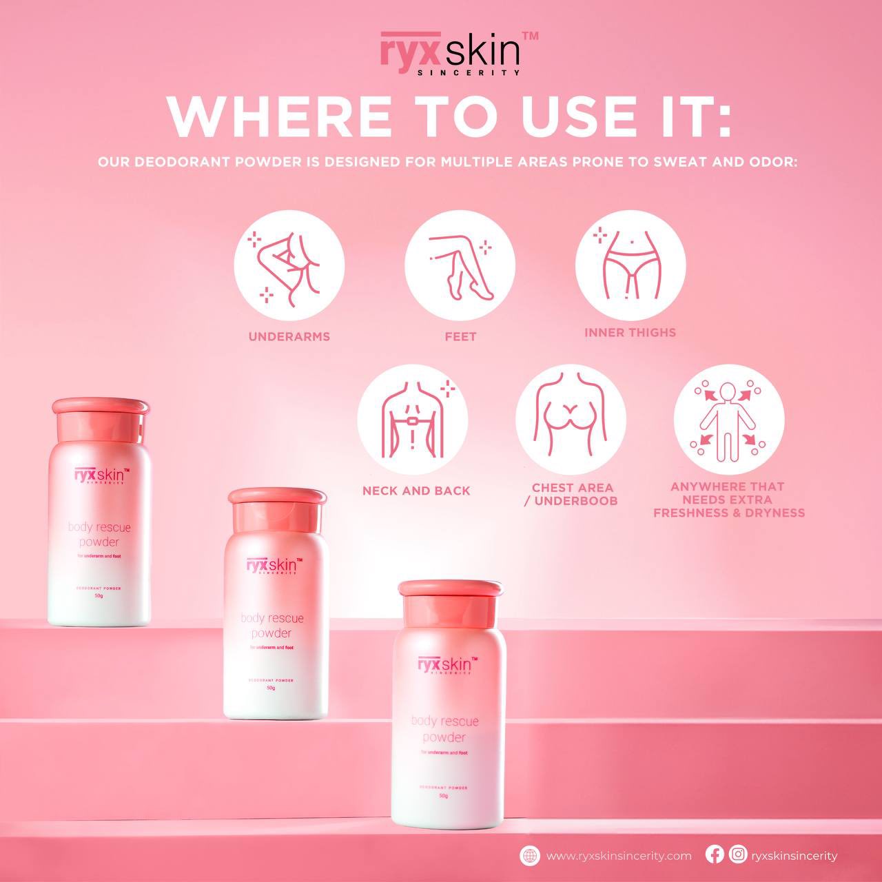 RYXSKIN Body Rescue Deodorant Powder 50g