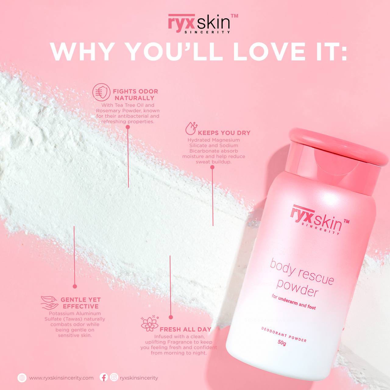 RYXSKIN Body Rescue Deodorant Powder 50g