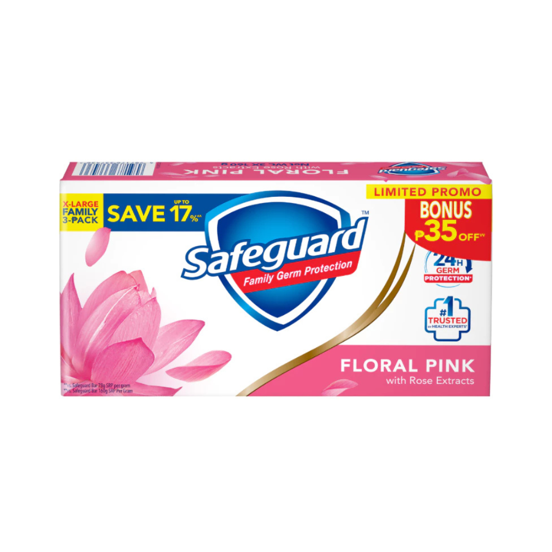 SAFEGUARD Family Germ Protection Soap (Floral Pink) 3x160g