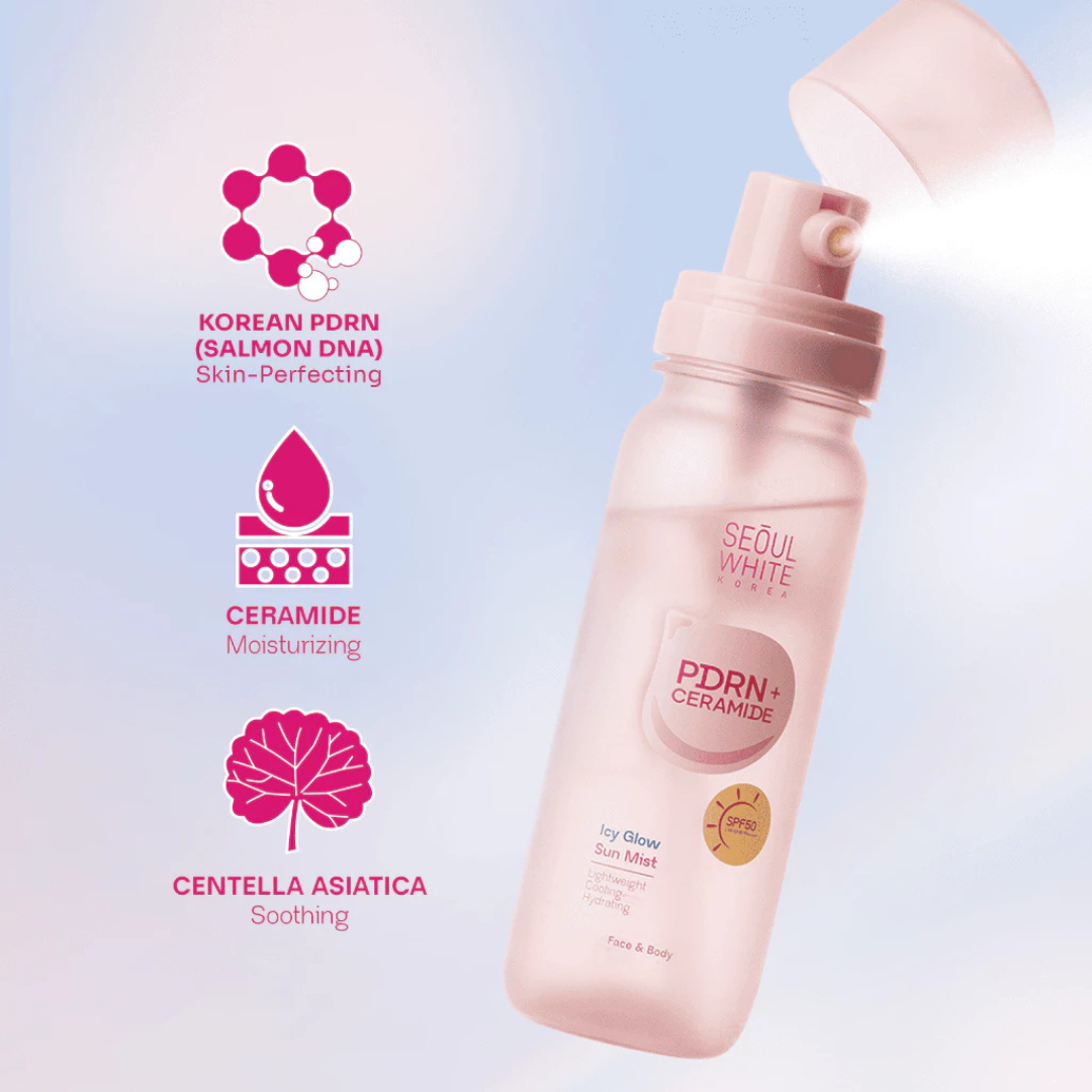 SEOUL WHITE KOREA Icy Glow Sun Mist (SPF50 PA++++, PDRN + Ceramide) 85ml
