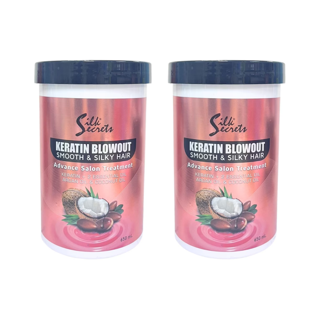 SILK SECRETS Keratin Blowout (Smooth & Silky Hair) Advance Salon Treatment 650ml x 2 Tubs