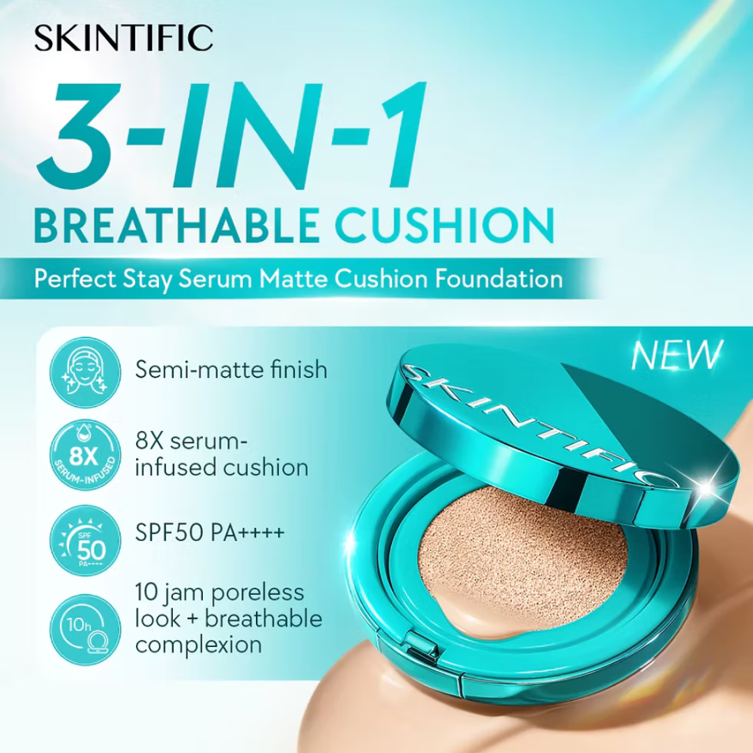 SKINTIFIC Matte Cushion Foundation (Perfect Stay Serum, SPF50 PA+++)
