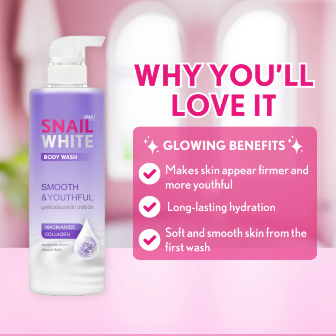 SNAILWHITE Body Wash (Smooth & Youthful Nicinamide Collagen) by NAMU LIFE 500ml