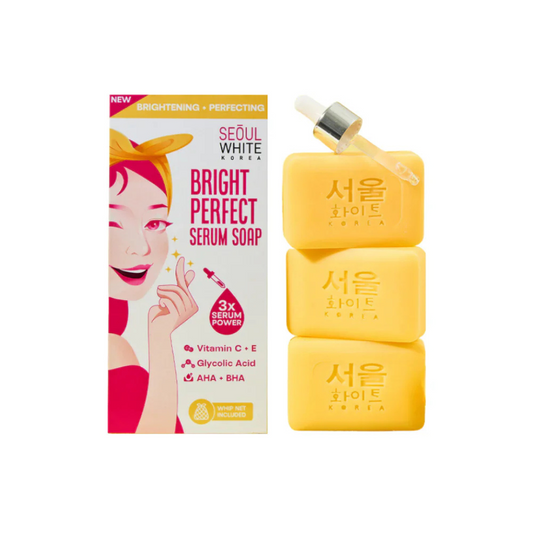 Seoul White Korea Bright Perfect (VITAMIN C+E, GLYCOLIC ACID, AHA+BHA) Serum Soap 90g x 3 Pack