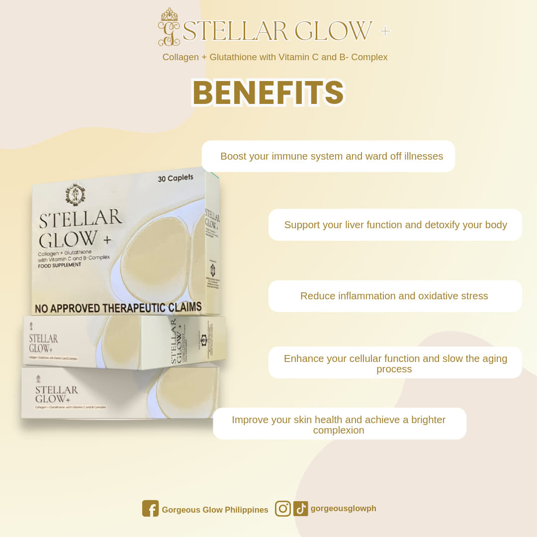 Stellar Glow + (Collagen, Glutathione, Vitamin C and B-Complex) by Gorgeous Glow | 30 Caplets