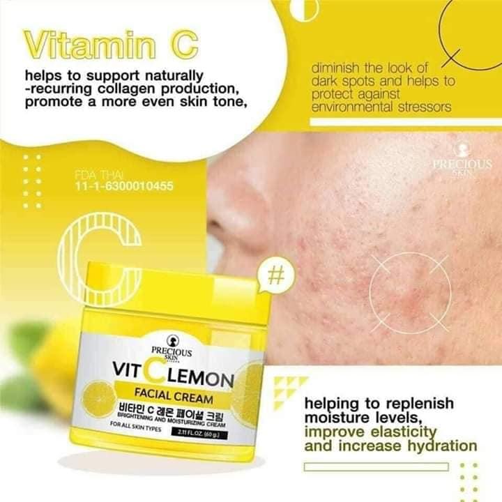 Vitamin C Lemon Facial Cream (Brightening and Moisturising) by Precious Skin Thailand 60g